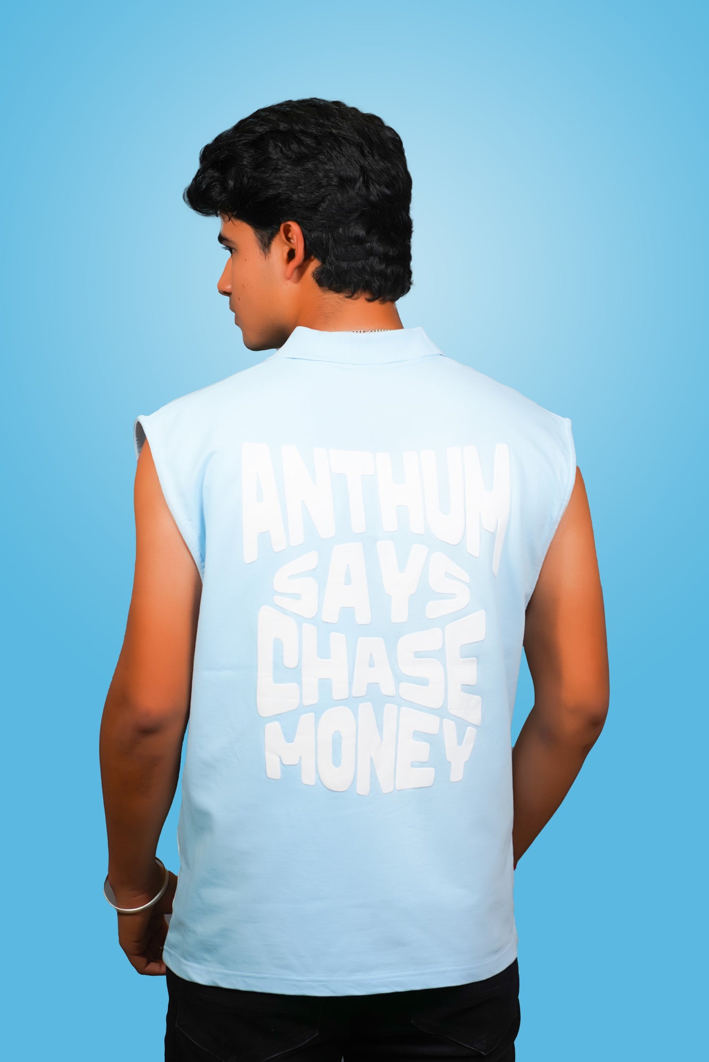 BLUE SLEEVELESS POLO